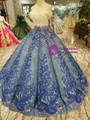 Shop 2019 Long & Short Blue Ball Gown Sequins Off The Shoulder Appliques Wedding Dress With Beading  With Factory Price From Kemedress