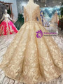 Shop 2019 Long & Short Gold Ball Gown Sequins Bateau Long Sleeve Appliques Wedding Dress With Factory Price From Kemedress