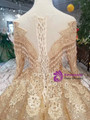 Shop 2019 Long & Short Gold Ball Gown Sequins Bateau Long Sleeve Appliques Wedding Dress With Factory Price From Kemedress