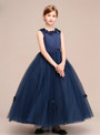 Shop 2019 Long & Short A-Line Navy Blue Tulle Scoop Sleeveless Appliques Flower Girl Dress With Factory Price From Kemedress
