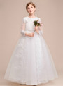 Shop 2019 Long & Short A-Line White Tulle Lace Appliques Long Sleeve Flower Girl Dress With Factory Price From Kemedress