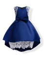 Shop 2019 Long & Short In Stock:Ship in 48 Hours Blue Satin Lace Flower Girl Dress With Bow With Factory Price From Kemedress