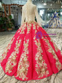 Shop 2019 Long & Short Red Ball Gown Satin Long Sleeve Appliques Beading Sequins Wedding Dress With Factory Price From Kemedress