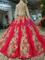 Shop 2019 Long & Short Red Ball Gown Satin Long Sleeve Appliques Beading Sequins Wedding Dress With Factory Price From Kemedress
