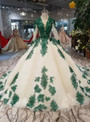 Shop 2019 Long & Short Champagne Ball Gown Tulle Sequins Green Sequins Appliques Long Sleeve Wedding Dress With Factory Price From Kemedress