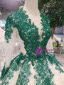 Shop 2019 Long & Short Champagne Ball Gown Tulle Sequins Green Sequins Appliques Long Sleeve Wedding Dress With Factory Price From Kemedress