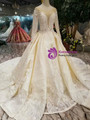 Shop 2019 Long & Short Champagne Ball Gown Lace Satin Long Sleeve Wedding Dress With Beading With Factory Price From Kemedress
