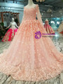 Shop 2019 Long & Short Pink Ball Gown Tulle Long Sleeve Appliques Wedding Dress With Beading With Factory Price From Kemedress