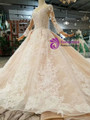 Shop 2019 Long & Short Champagne Ball Gown Tulle Lace Long Sleeve Beading Wedding Dress With Long Train With Factory Price From Kemedress