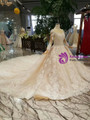 Shop 2019 Long & Short Champagne Ball Gown Tulle Lace Long Sleeve Beading Wedding Dress With Long Train With Factory Price From Kemedress