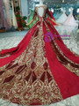 Shop 2019 Long & Short Red And Gold Sequins Square Neck Short Sleeve Backless Wedding Dress With Factory Price From Kemedress