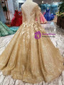 Shop 2019 Long & Short Gold Ball Gown Sequins Appliques Bateau Long Sleeve Wedding Dress With Factory Price From Kemedress