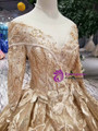 Shop 2019 Long & Short Gold Ball Gown Sequins Appliques Bateau Long Sleeve Wedding Dress With Factory Price From Kemedress