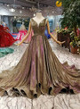Shop 2019 Long & Short Gold Ball Gown Purple Sequins Bateau Backless Pleats Wedding Dress With Factory Price From Kemedress