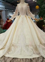 Shop 2019 Long & Short Champagne Ball Gown Satin Lace Off The Shoulder Long Sleeve Wedding Dress With Train With Factory Price From Kemedress