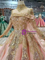 Shop 2019 Long & Short Pink Ball Gown High Neck Long Sleeve Sequins Appliques Wedding Dress With Removable Train With Factory Price From Kemedress