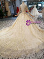 Shop 2019 Long & Short Champagne Ball Gown Lace High Neck Backless Long Sleeve Wedding Dress With Factory Price From Kemedress