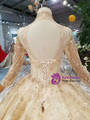 Shop 2019 Long & Short Champagne Ball Gown Lace High Neck Backless Long Sleeve Wedding Dress With Factory Price From Kemedress