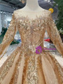 Shop 2019 Long & Short Champagne Gold Tulle Sequins Bateau Long Sleeve Crystal Wedding Dress With Train With Factory Price From Kemedress