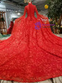 Shop 2019 Long & Short Red Ball Gown Lace Long Sleeve High Neck Wedding Dress With Long Train With Factory Price From Kemedress