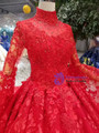Shop 2019 Long & Short Red Ball Gown Lace Long Sleeve High Neck Wedding Dress With Long Train With Factory Price From Kemedress