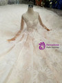 Shop 2019 Long & Short Champagne Ball Gown Tulle Sequins Long Sleeve Bateau Wedding Dress With Feather With Factory Price From Kemedress