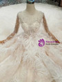 Shop 2019 Long & Short Champagne Ball Gown Tulle Sequins Long Sleeve Bateau Wedding Dress With Feather With Factory Price From Kemedress
