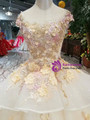 Shop 2019 Long & Short Champagne Ball Gown Tulle Cap Sleeve Embroidery Appliques Wedding Dress With Factory Price From Kemedress