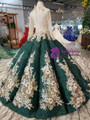 Shop 2019 Long & Short Green Ball Gown Sequins V-neck Long Sleeve Appliques Wedding Dress With Factory Price From Kemedress
