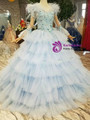 Shop 2019 Long & Short Blue Ball Gown Tulle Appliques Long Sleeve Wedding Dress With Feather With Factory Price From Kemedress