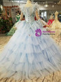Shop 2019 Long & Short Blue Ball Gown Tulle Appliques Long Sleeve Wedding Dress With Feather With Factory Price From Kemedress