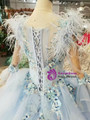 Shop 2019 Long & Short Blue Ball Gown Tulle Appliques Long Sleeve Wedding Dress With Feather With Factory Price From Kemedress