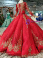 Shop 2019 Long & Short Red Ball Gown Sequins Long Sleeve Wedding Dress With Beading  With Factory Price From Kemedress