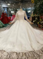 Shop 2019 Long & Short Ball Gown Tulle Appliques High Neck Long Sleeve Wedding Dress With Train With Factory Price From Kemedress