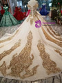 Shop 2019 Long & Short Champagne Ball Gown Tulle Sequins Gold Sequins Appliques Off The Shoulder Wedding Dress With Factory Price From Kemedress