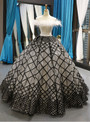 Black And White Ball Gown Off The Shoulder Lace Beading Haute Couture Prom Dresses With Feather