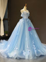 Shop 2019 Long & Short Blue Ball Gown Tulle Appliques Off The Shoulder Backless Sweet 16 Prom Dresses With Factory Price From Kemedress