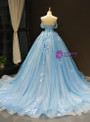 Shop 2019 Long & Short Blue Ball Gown Tulle Appliques Off The Shoulder Backless Sweet 16 Prom Dresses With Factory Price From Kemedress