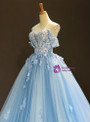 Shop 2019 Long & Short Blue Ball Gown Tulle Appliques Off The Shoulder Backless Sweet 16 Prom Dresses With Factory Price From Kemedress
