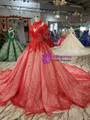 Shop 2019 Long & Short Red Ball Gown Tulle Sequins High Neck Backless Cap Sleeve Wedding Dress With Factory Price From Kemedress