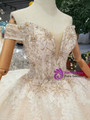 Shop 2019 Long & Short Champagne Ball Gown Lace Tulle Off The Shoulder Beading Wedding Dress With Long Train With Factory Price From Kemedress