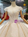 Shop 2019 Long & Short Champagne Ball Gown Tulle Sequins Cap Sleeve Backless Beading Wedding Dress With Long Train With Factory Price From Kemedress