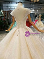 Shop 2019 Long & Short Champagne Ball Gown Tulle Sequins Cap Sleeve Backless Beading Wedding Dress With Long Train With Factory Price From Kemedress