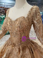 Shop 2019 Long & Short Champagne Gold Lace Square Backless Long Sleeve Beading Wedding Dress With Train With Factory Price From Kemedress