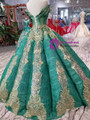Shop 2019 Long & Short Green Ball Gown Sequins Gold Lace Appliques Off The Shoulder Wedding Dress With Factory Price From Kemedress