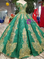 Shop 2019 Long & Short Green Ball Gown Sequins Gold Lace Appliques Off The Shoulder Wedding Dress With Factory Price From Kemedress