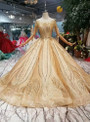 Shop 2019 Long & Short Champagne Gold Ball Gown Tulle Sequins Backless Cap Sleeve Wedding Dress With Factory Price From Kemedress