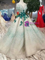 Shop 2019 Long & Short Champagne Ball Gown Tulle Green Sequins Appliques Cap Sleeve Backless Wedding Dress With Factory Price From Kemedress