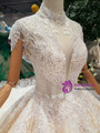 Shop 2019 Long & Short Champagne Ball Gown Tulle Lace High Neck Backless Cap Sleeve Wedding Dress With Factory Price From Kemedress