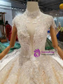 Shop 2019 Long & Short Champagne Ball Gown Tulle Lace High Neck Backless Cap Sleeve Wedding Dress With Factory Price From Kemedress